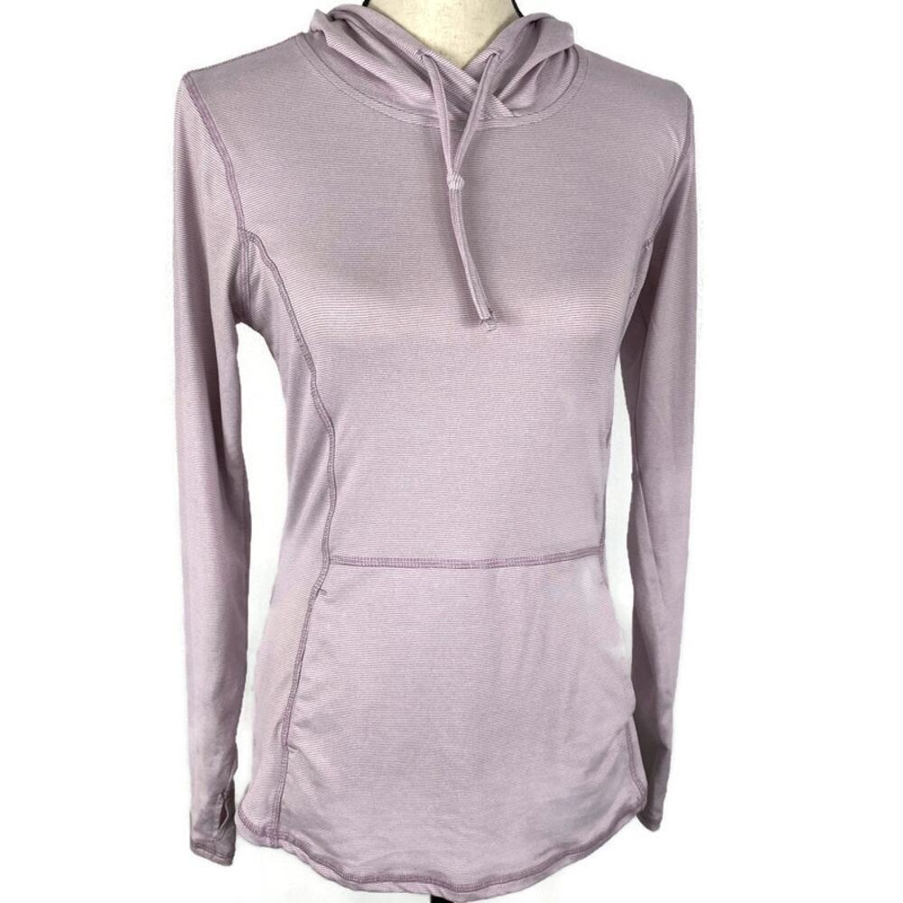 RBX Performance Pink Purple Micro Striped Hooded Athletic Top Womens Sz Small